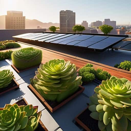 Sustainable biosolar roofs on modern city buildings.