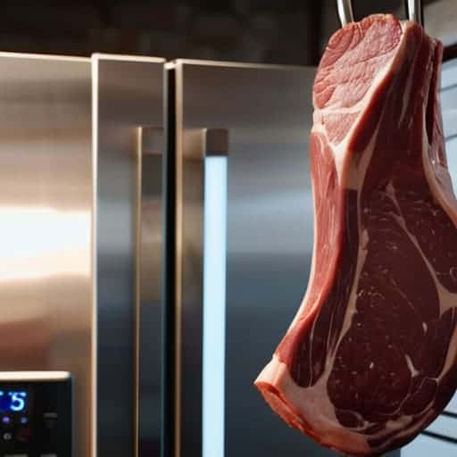 Dry-aging beef in a dedicated fridge.